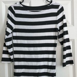 Gray & White striped quarter-sleeved cotton top
